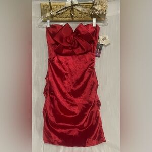 Blondie Nites Red Satin Strapless Dress